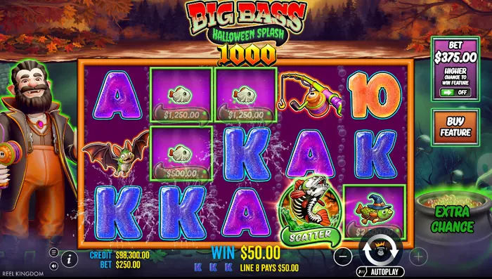 Символ Scatter в слоте Big Bass Splash Halloween 1000, активирующий бесплатные вращения.
