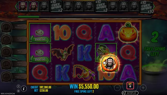 Экран с информацией о выигрышах в Big Bass Splash Halloween 1000